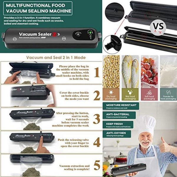 Freshfood – Putekļu sūcējs Vakuuma blīvējuma iepakošanas mašīna + 10 maisiņi slider
